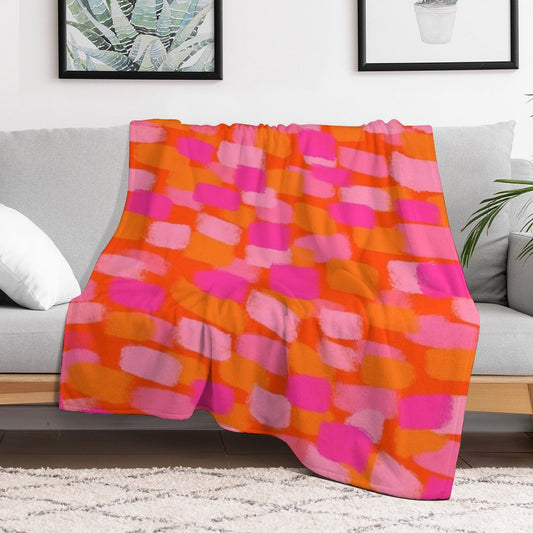 Abstract, Pink And Orange, Paint Brush Effect Throw Blanket