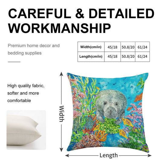 Manatee Lunchtime Linen Throw Pillow Cover