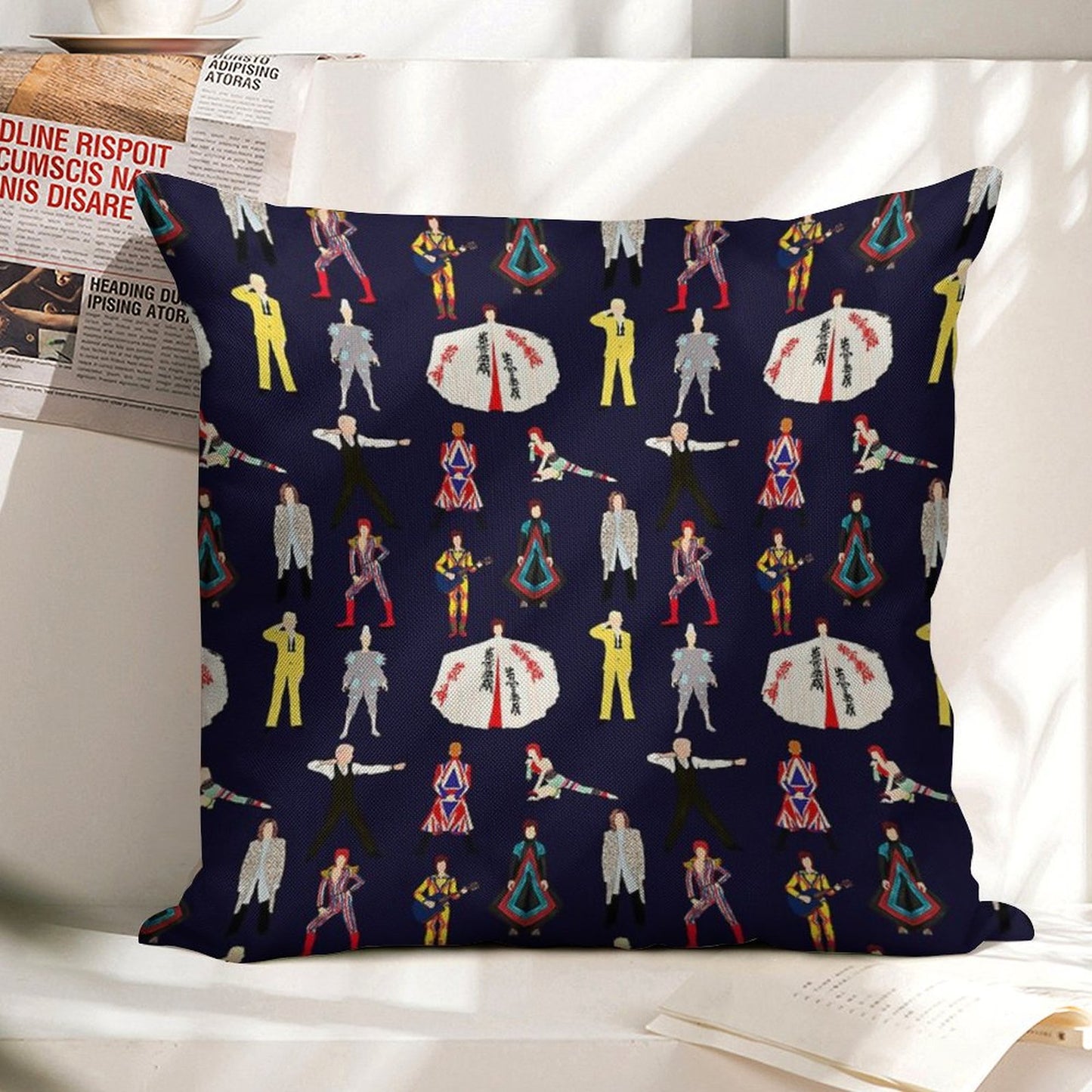 The Bowie Experience Line-up Linen Throw Pillow Cover