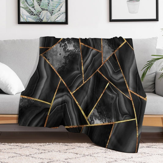 Black Night Agate Gold Geometric Glam #2 #geo #decor #art Throw Blanket