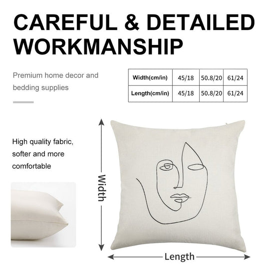Abstract Face - One Line Art Linen Throw Pillow Cover