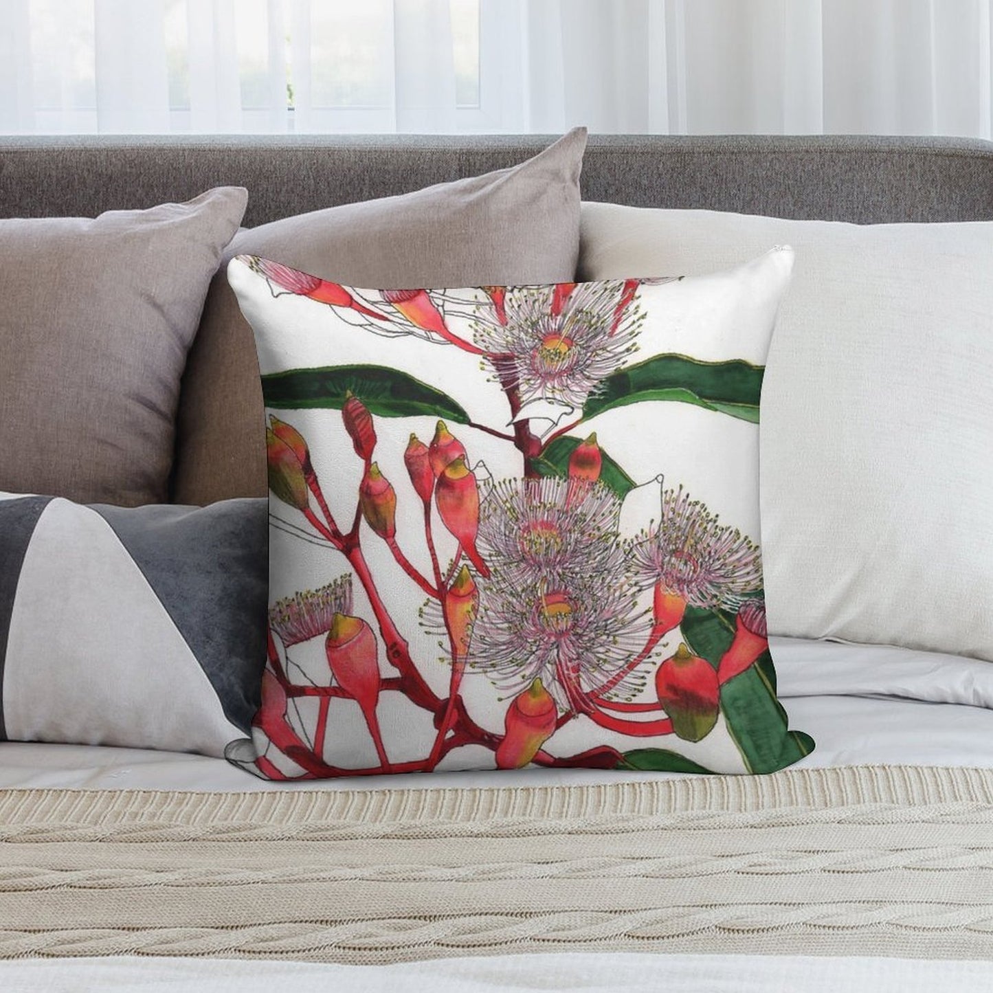 Flowering Gum Blossom Pale Pink Soft Skin-Friendly Throw Pillow