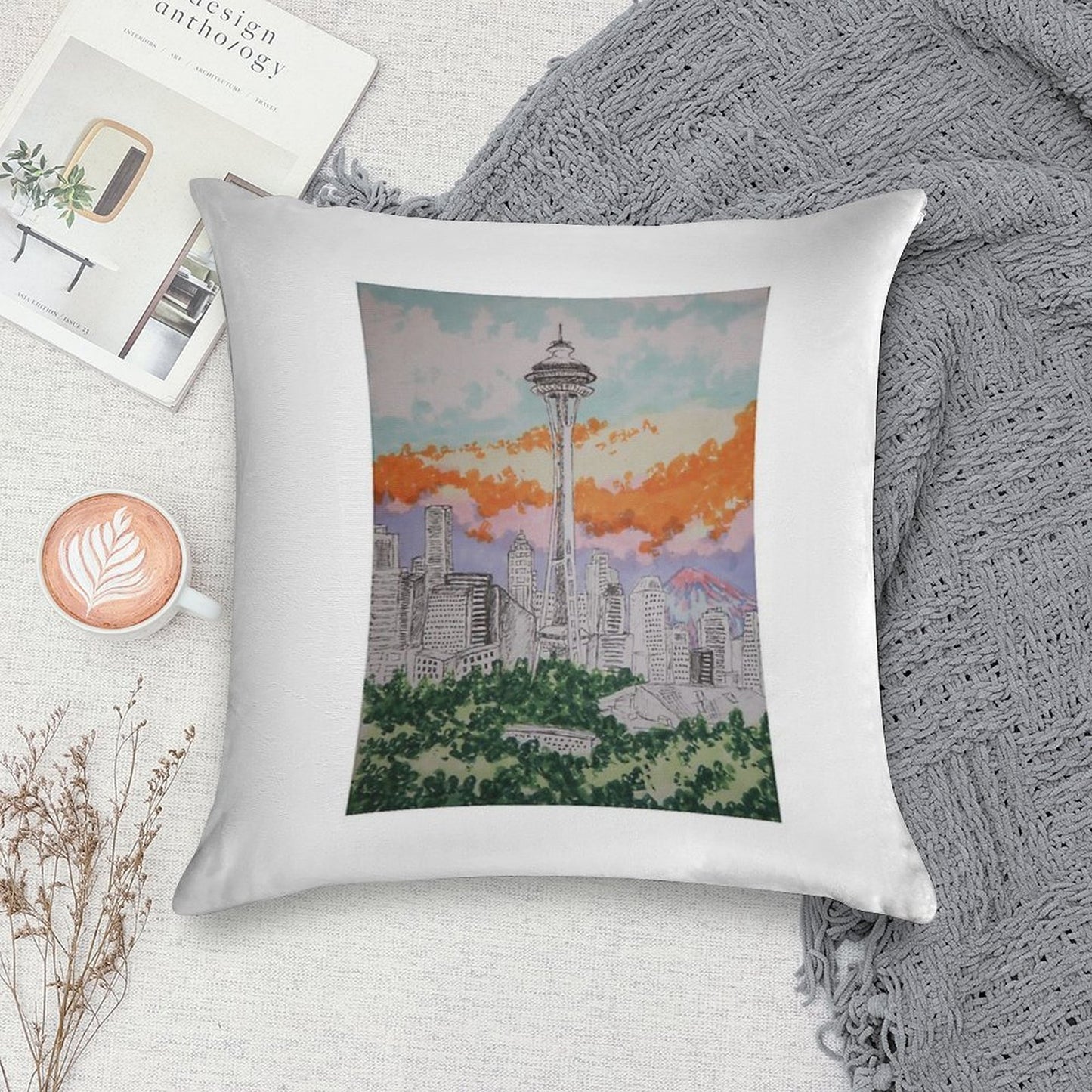 Seattle Soft Hidden Zipper Throw Pillow