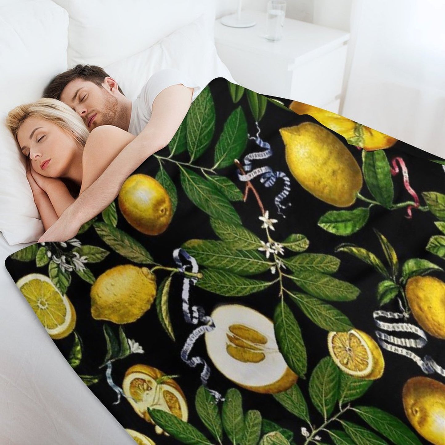 Lemon Tree - Black Throw Blanket
