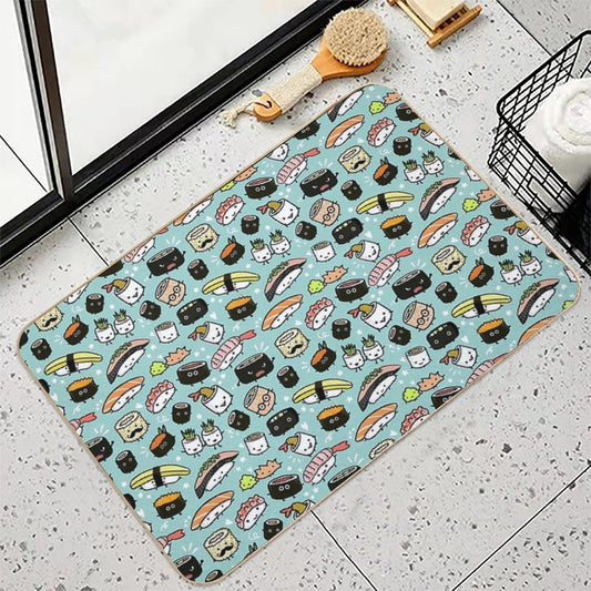 Cute Sushi Pattern Kawaii Sushi Characters Bath Mat