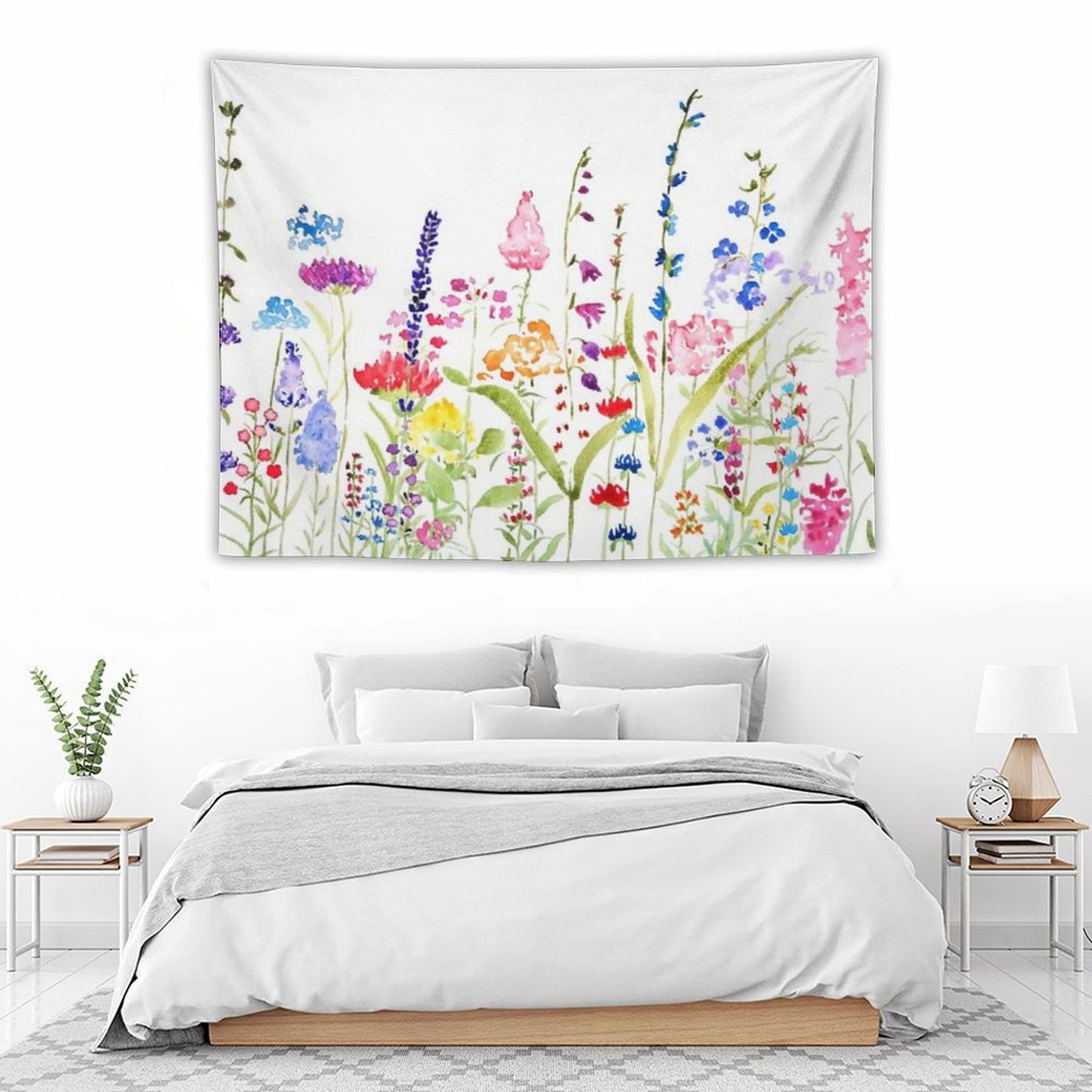 Hand Painted Colorful Wild Flower Field Tapestry