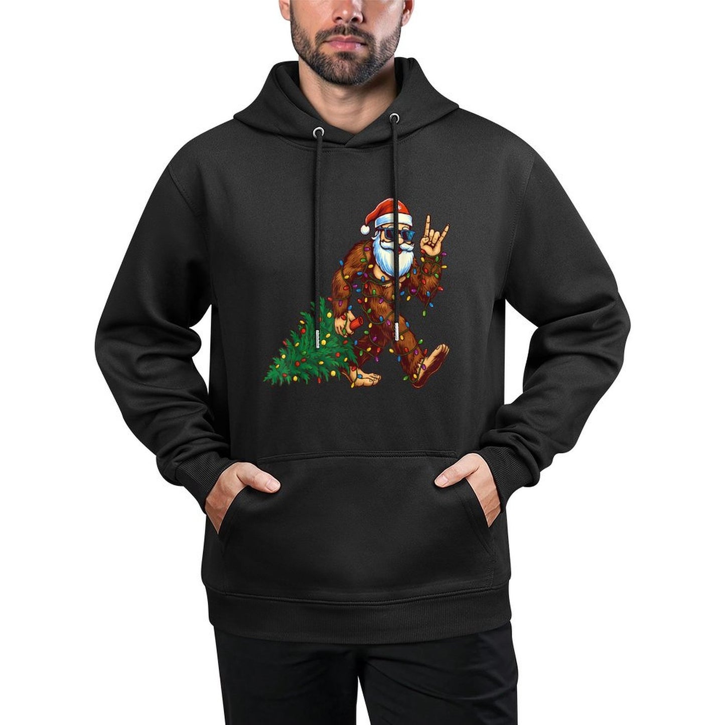 Santa Bigfoot Christmas Tree Xmas Funny Christmas Men Women Colorfast Hoodie