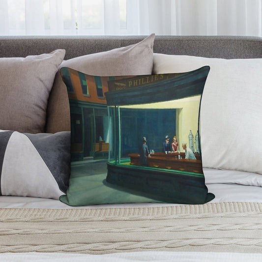 Edward Hopper - NightHawks, Art Reproduction Soft Warmth Comfort Throw Pillow