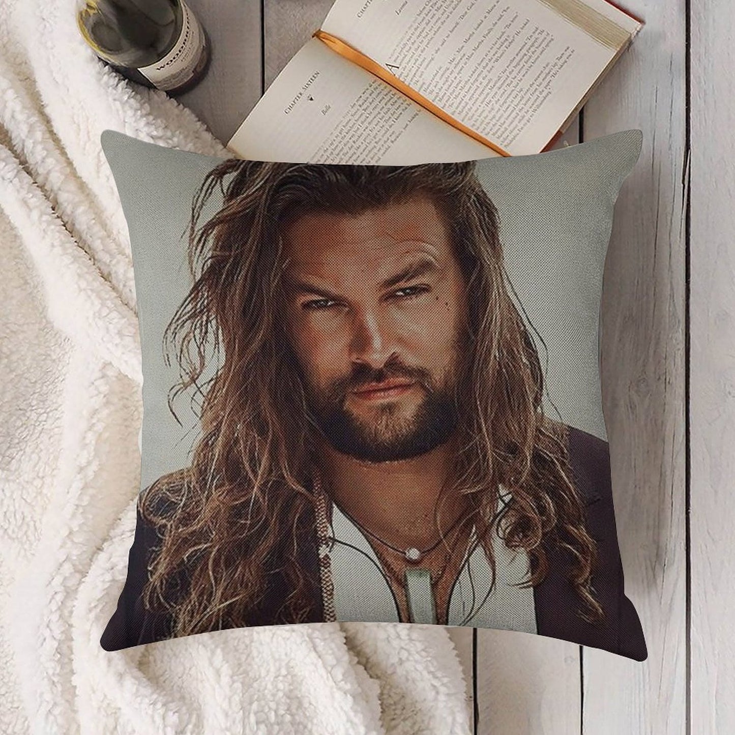 Jason Momoa Linen Throw Pillow Cover