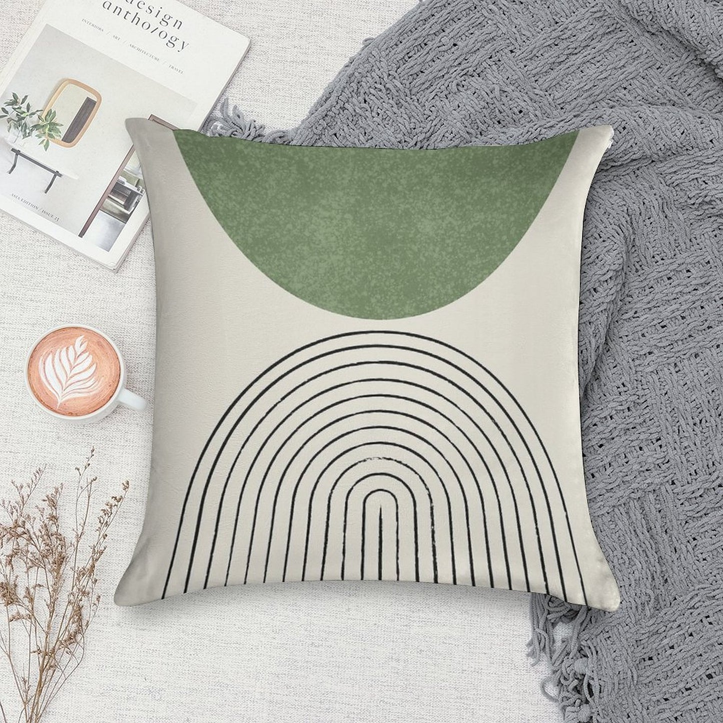 Arch Balance Green - Mid Century Modern Soft Anti-Pilling Throw Pillow