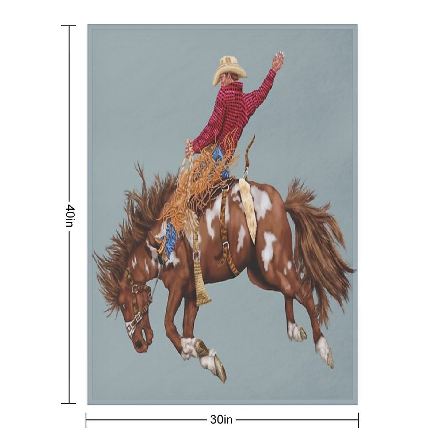 Vintage Western Rodeo Art, Bronco Busting Cowboy Throw Blanket
