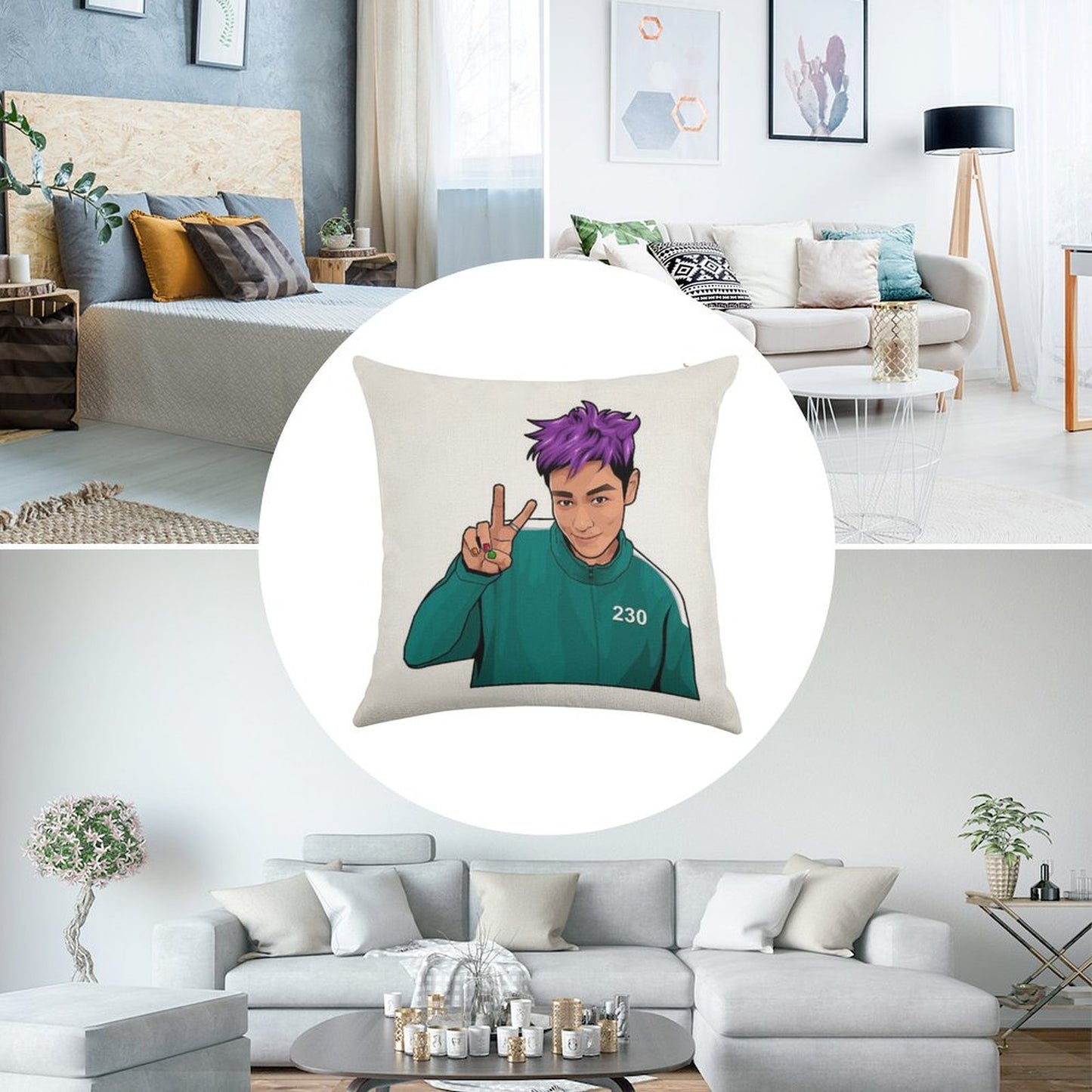 Thanos Squid Game Linen Throw Pillow Cover