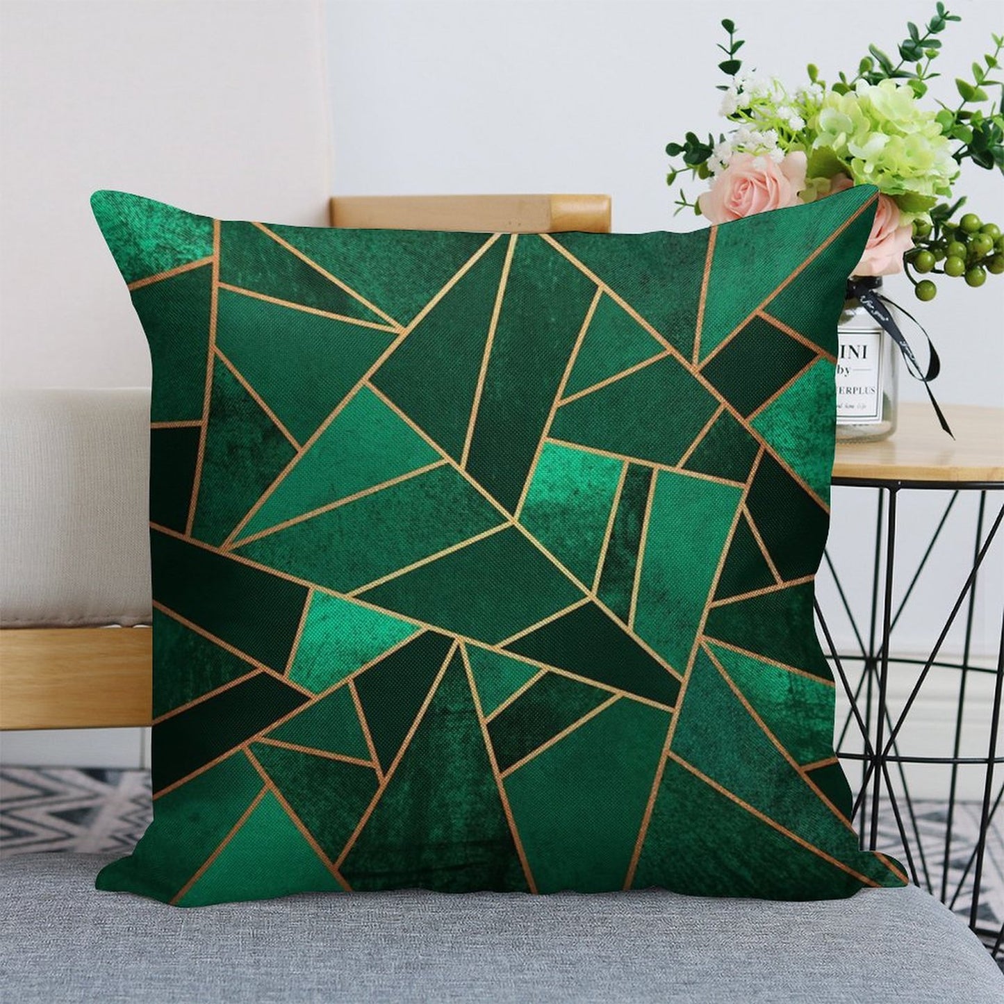 Emerald And Copper Linen Throw Pillow Cover