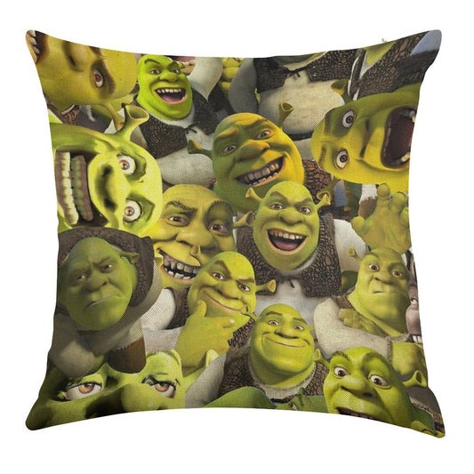 Shrek Collage Linen Throw Pillow Cover