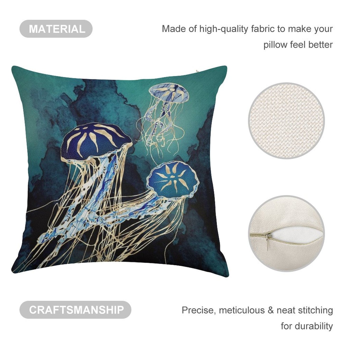Metallic Jellyfish III Linen Throw Pillow Cover