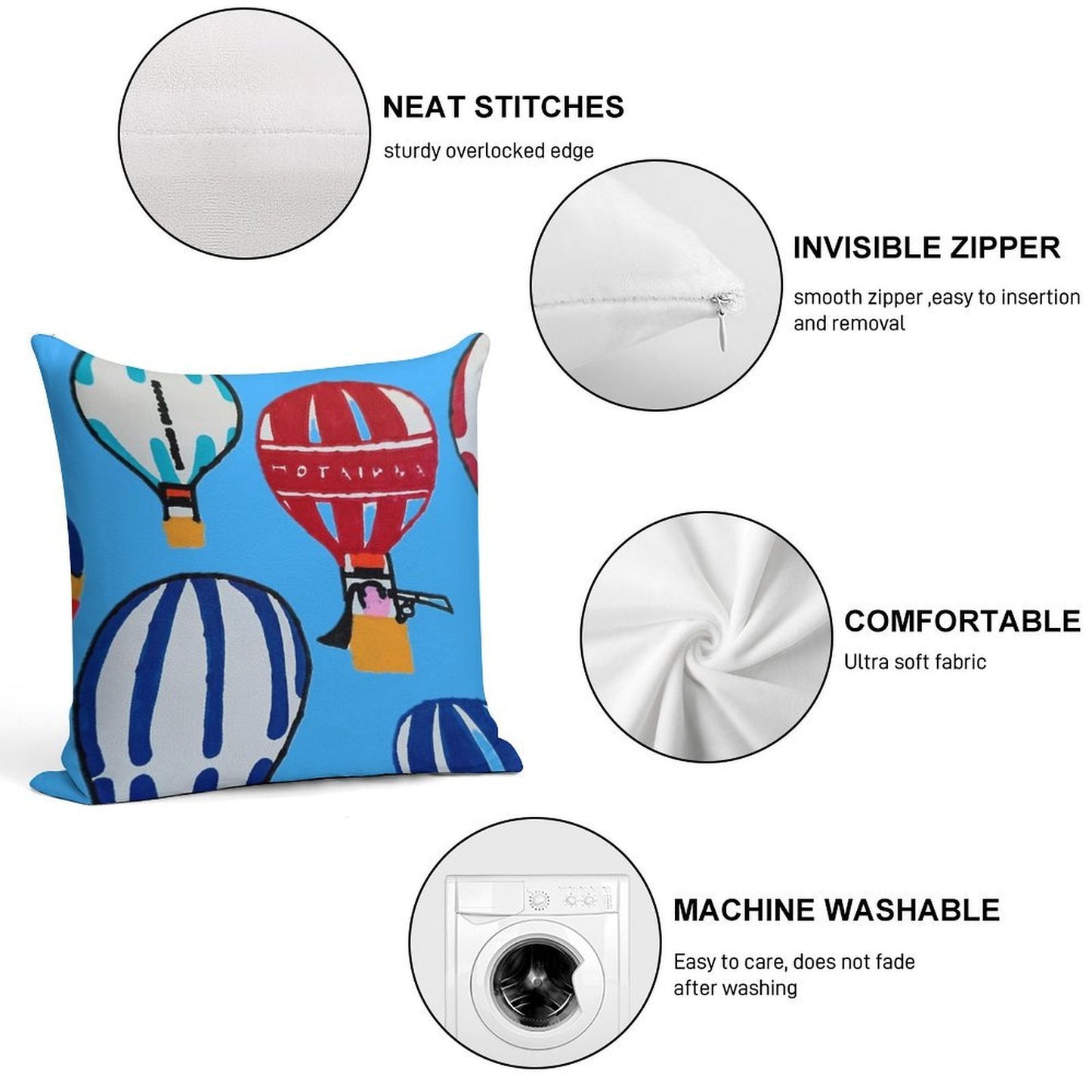 Hot Air Balloons - Blue Soft Ultra-Soft Texture Throw Pillow