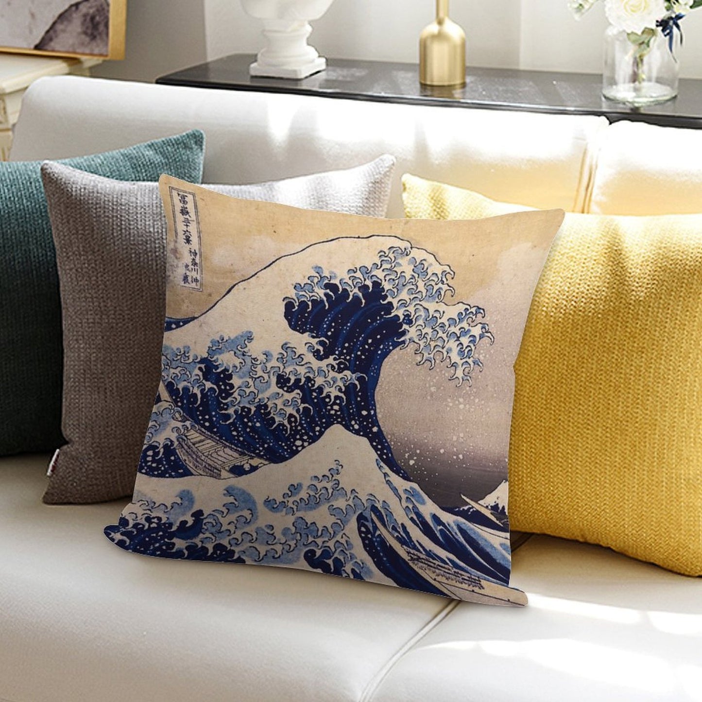 The Great Wave Off Kanagawa by Katsushika Hokusai (c 1830-1833) Soft Ultra-Soft Texture Throw Pillow
