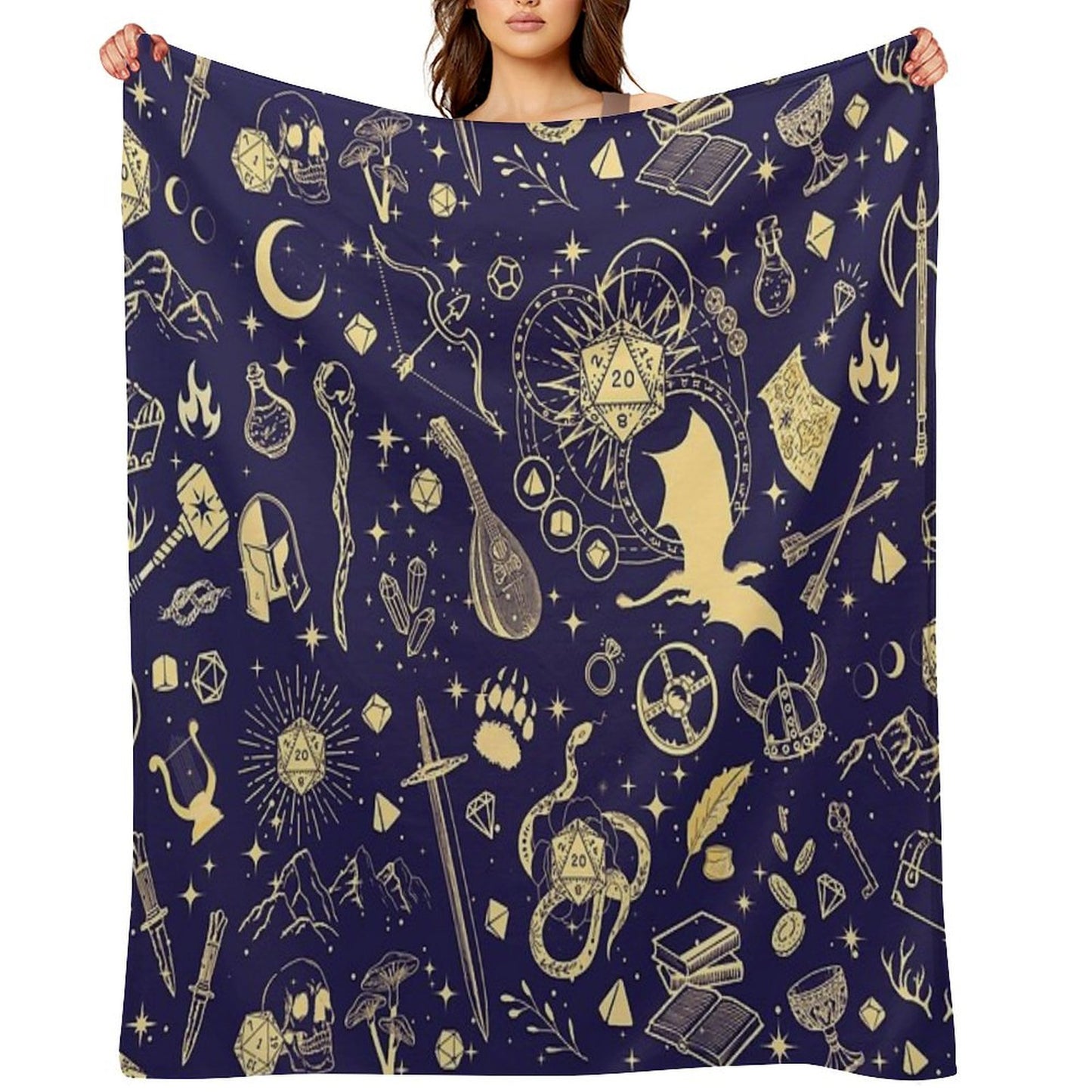 DND RPG Pattern Seamless Dungeons And Dragons Doodles, Celestial Night Sky And Stars Constellations Throw Blanket