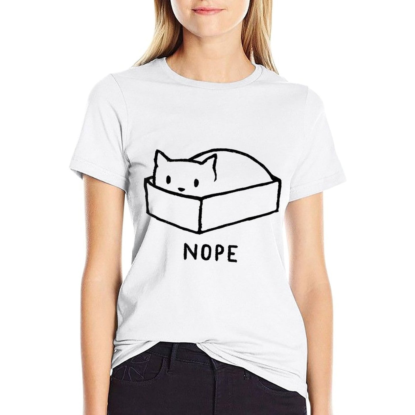 Nope Box Cat Funny For Men Women Fade-proof Color T-Shirt