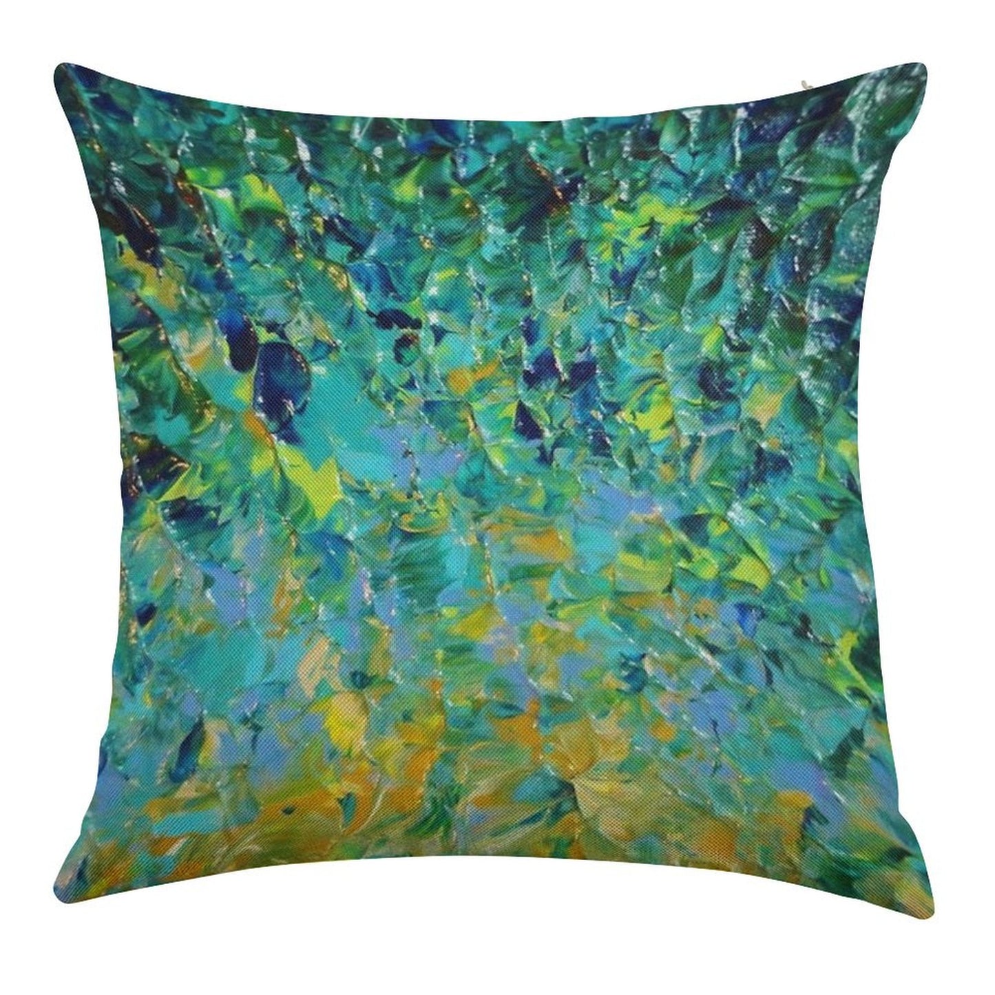 BEAUTY BENEATH THE SURFACE - Stunning Lake Ocean River Water Nature Green Blue Teal Yellow Aqua Abstract Linen Throw Pillow Cover