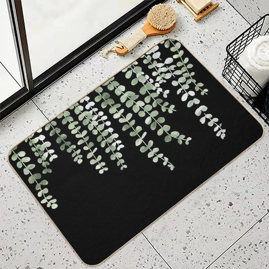 Eucalyptus Watercolor Black Bath Mat