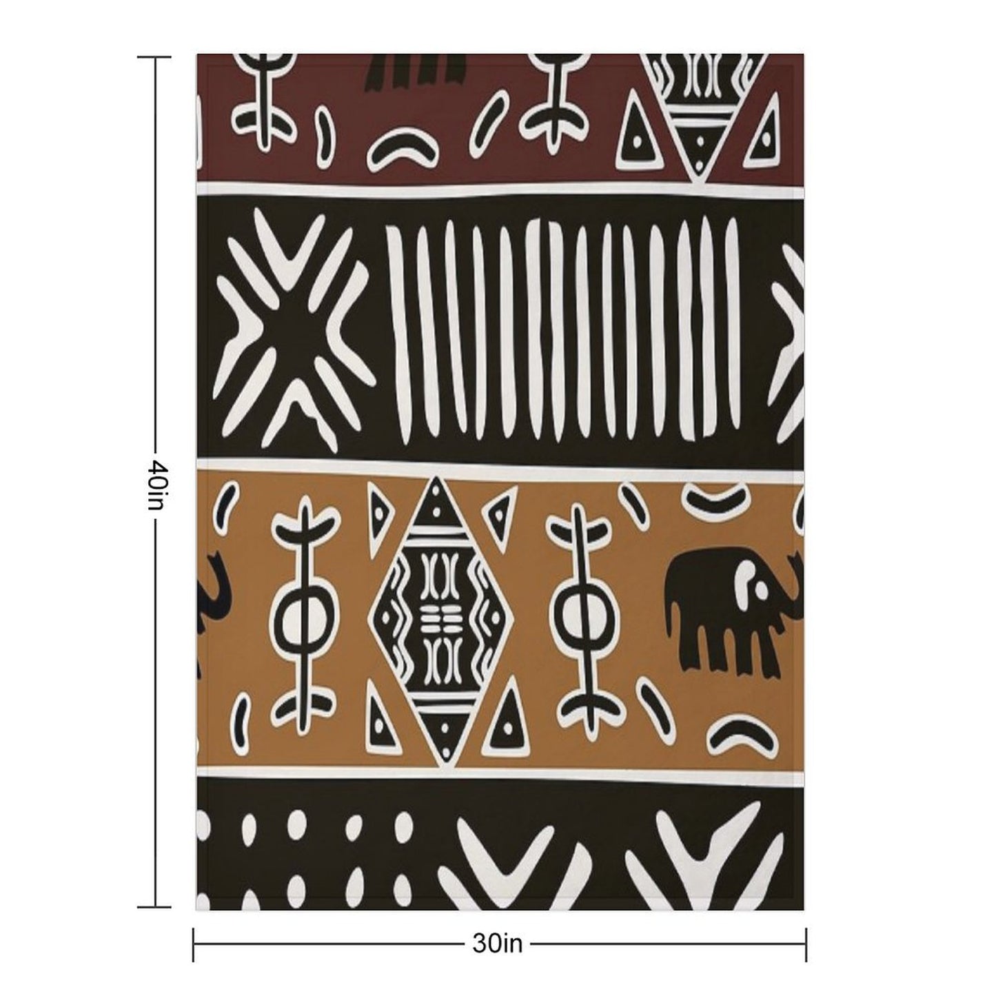 African Mud Cloth with Elephants Throw Blanket