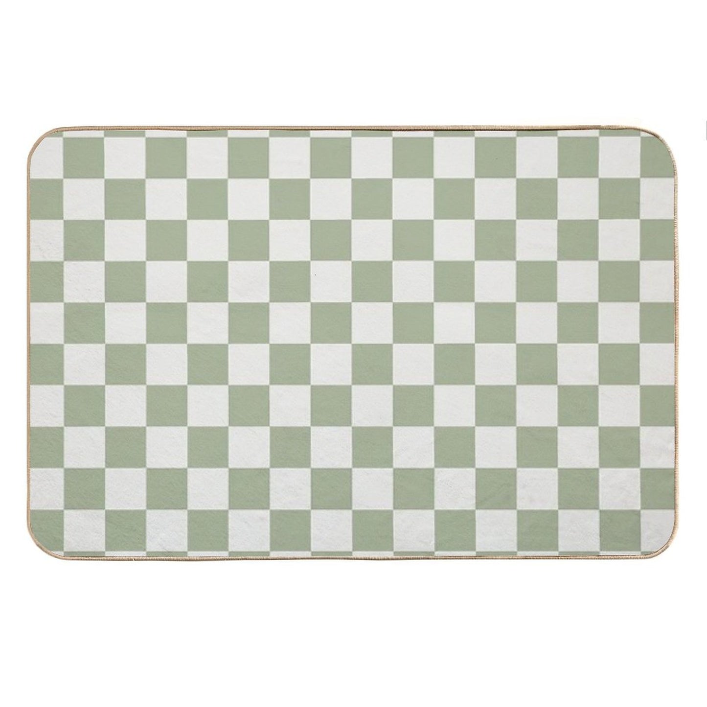 Checkerboard Mini Check Pattern in Sage Green And Off White Bath Mat