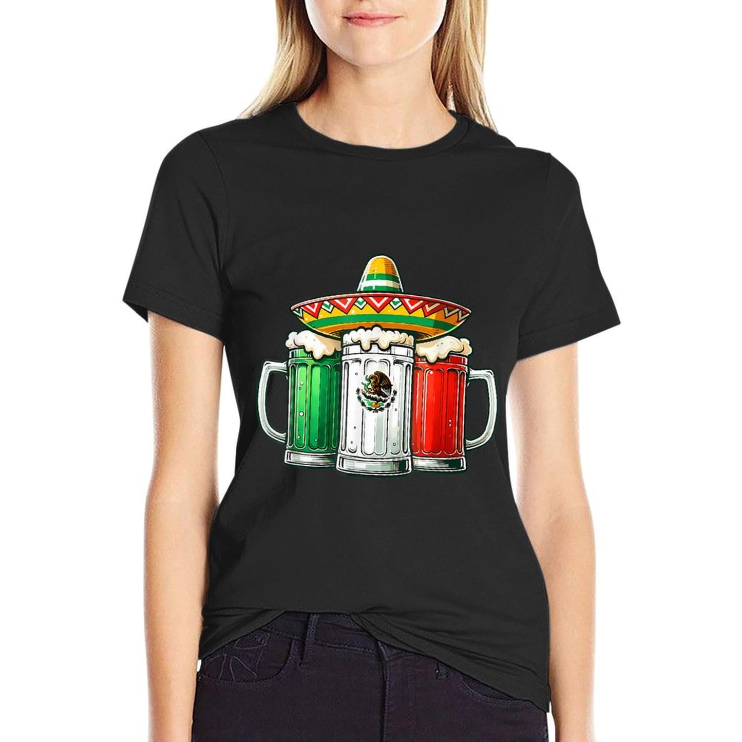 Mexico Funny Beer Mexican Flag Sombrero Hat Cinco De Mayo T-Shirt