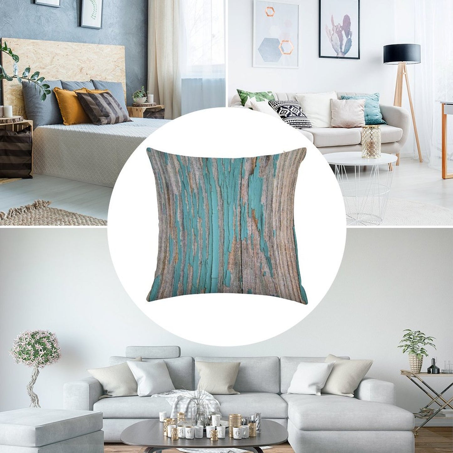 Shabby Rustic Weathered Wood Turquoise Linen Throw Pillow Cover