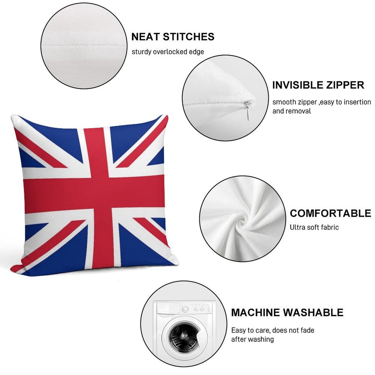 Union Jack Pillow Soft Washable Throw Pillow
