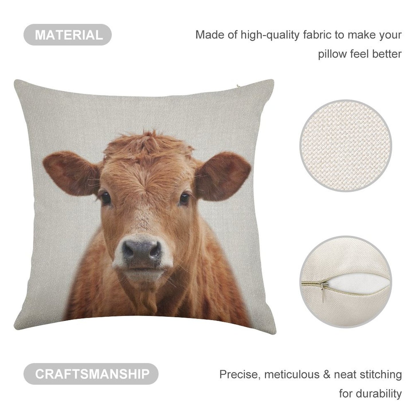 Cow - Colorful Linen Throw Pillow Cover