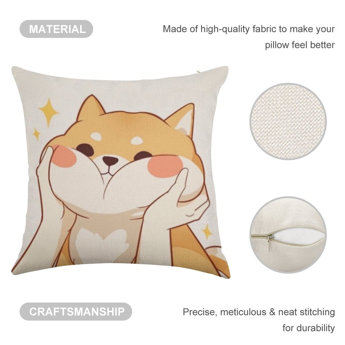 Kawaii Shiba Inu Linen Throw Pillow Cover
