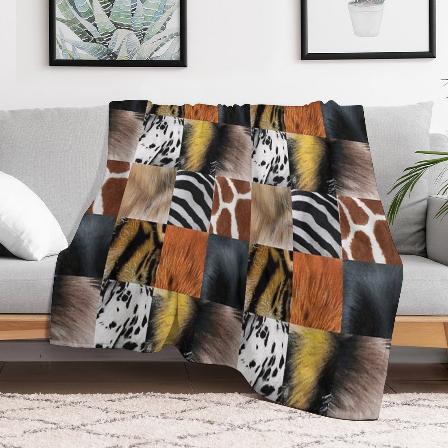 Animal Fur Textures in Colored Pencil Throw Blanket