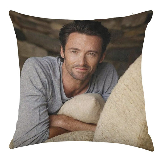 Hugh Jackman Linen Throw Pillow Cover