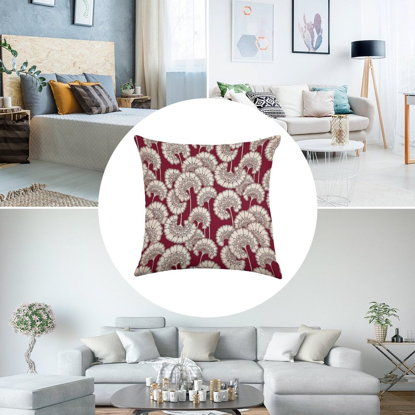 Florence Broadhurst Inspired Design - Red Linen Throw Pillow Cover