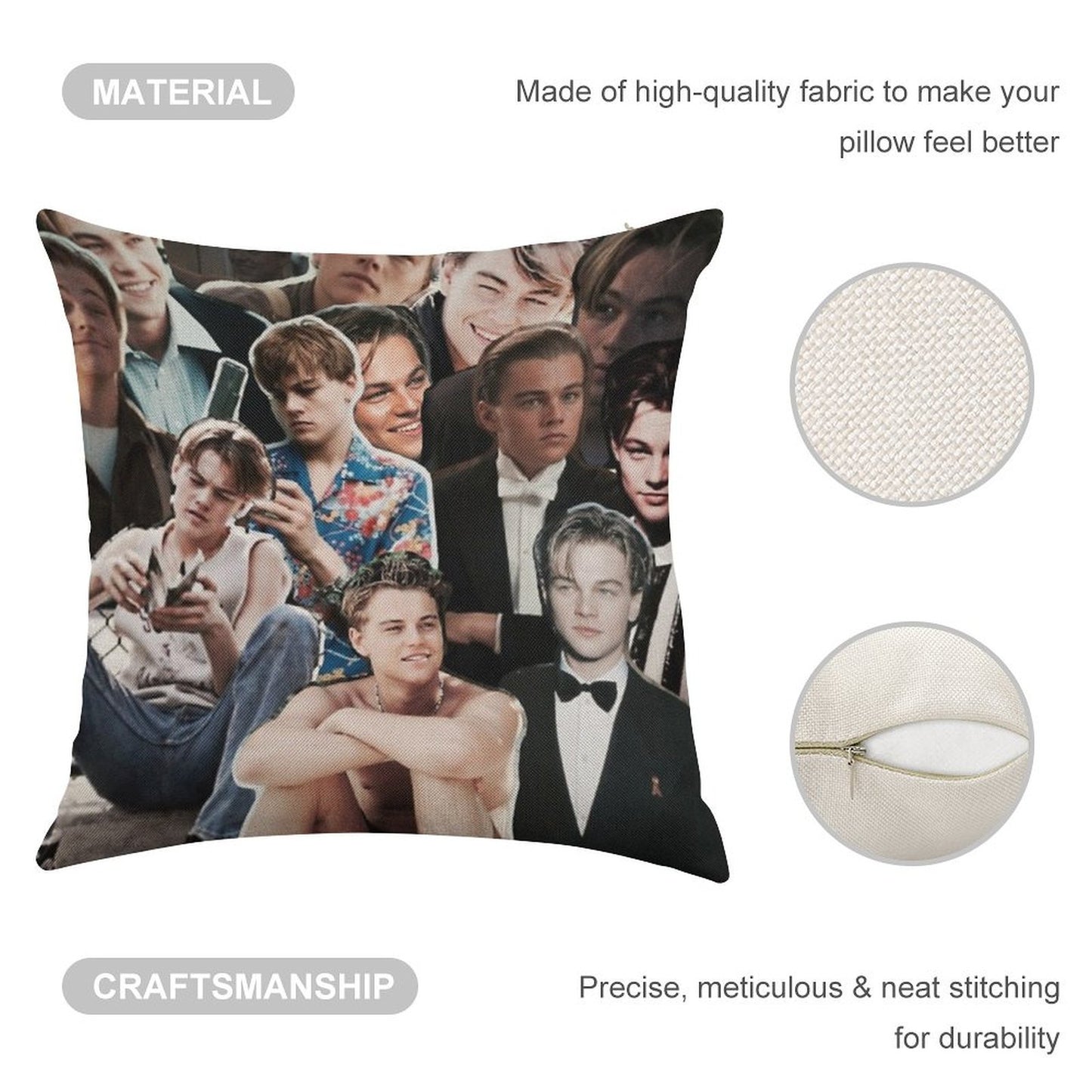 Leonardo Dicaprio Collage Linen Throw Pillow Cover