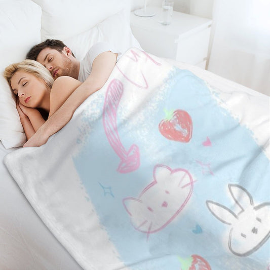 Bunny And Kitty Design (blue Ver 2) Throw Blanket