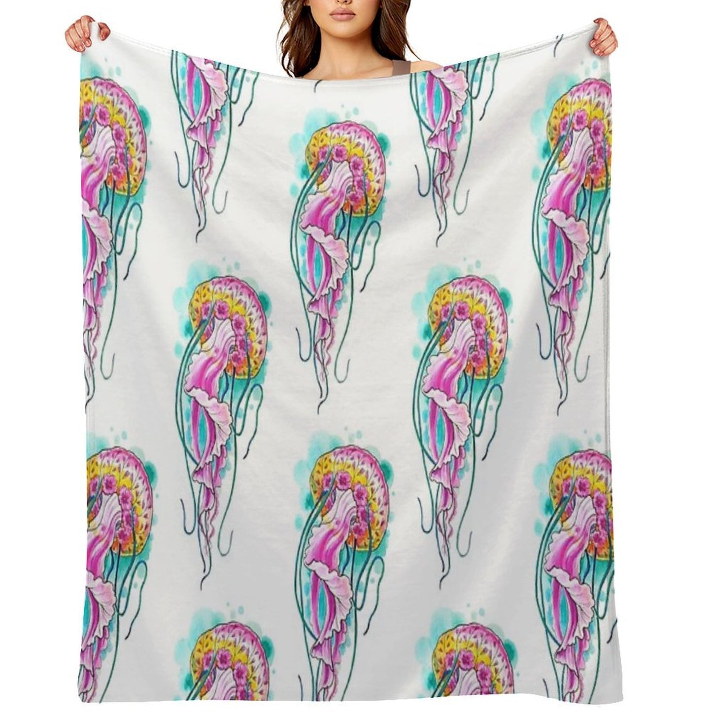 Floral Jellyfish Watercolour Throw Blanket