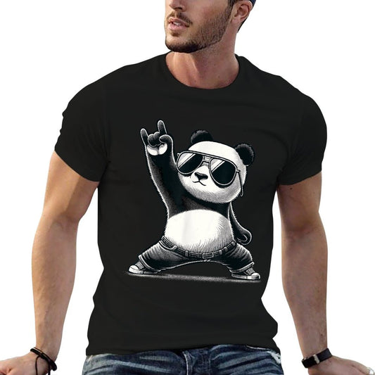 Retro Panda Rock Music Gift Men Kids Women Funny Panda T-Shirt