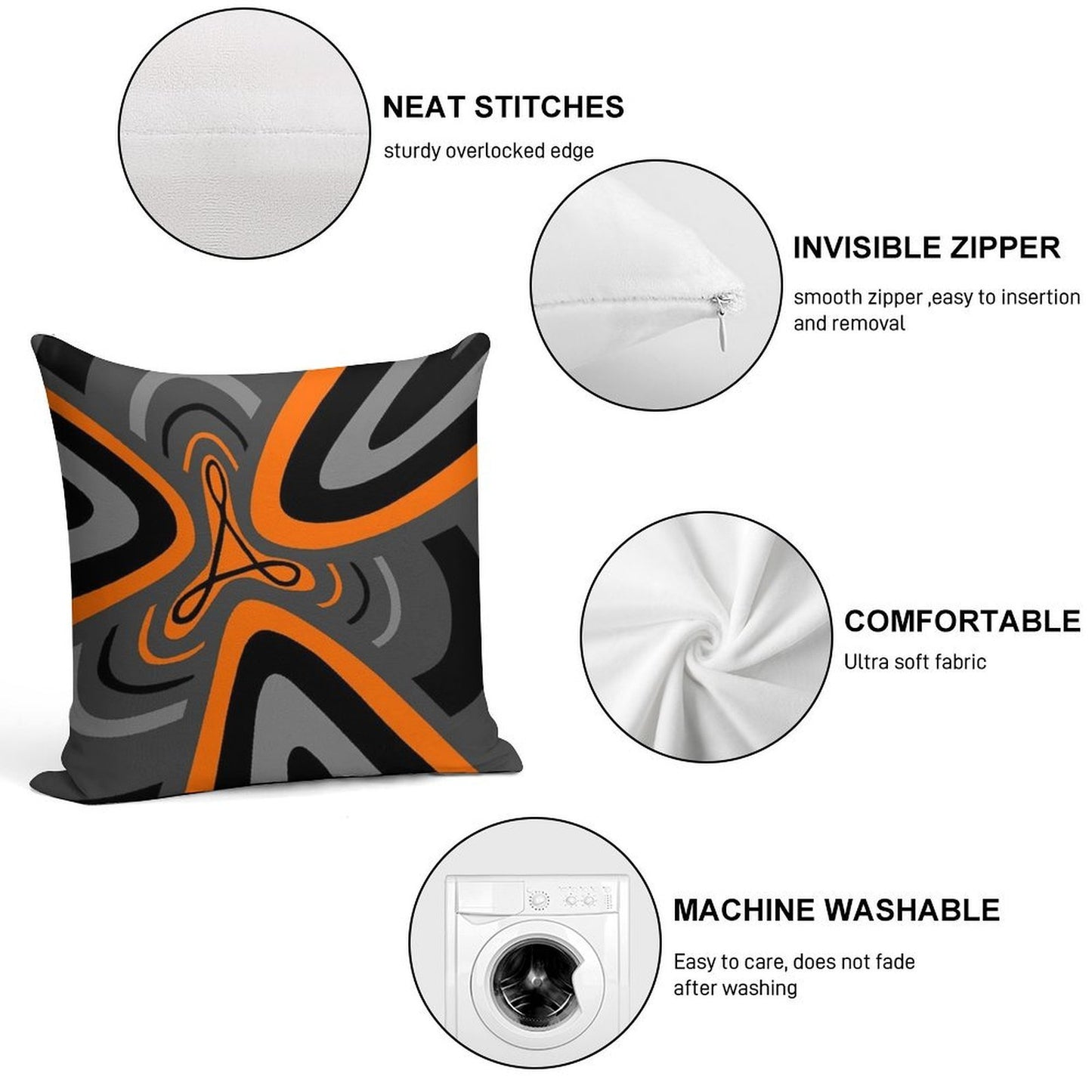 Hail Adobe - Orange, Grey, And Black Soft Bedroom Essential Throw Pillow
