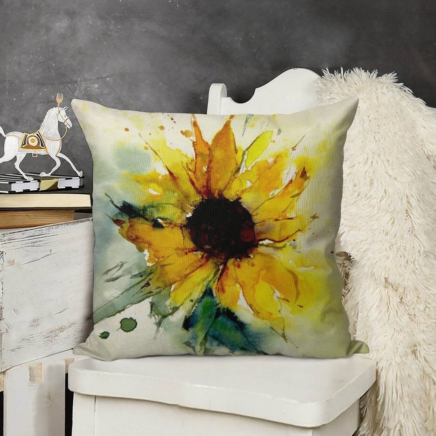 Sunflower Linen Throw Pillow Cover