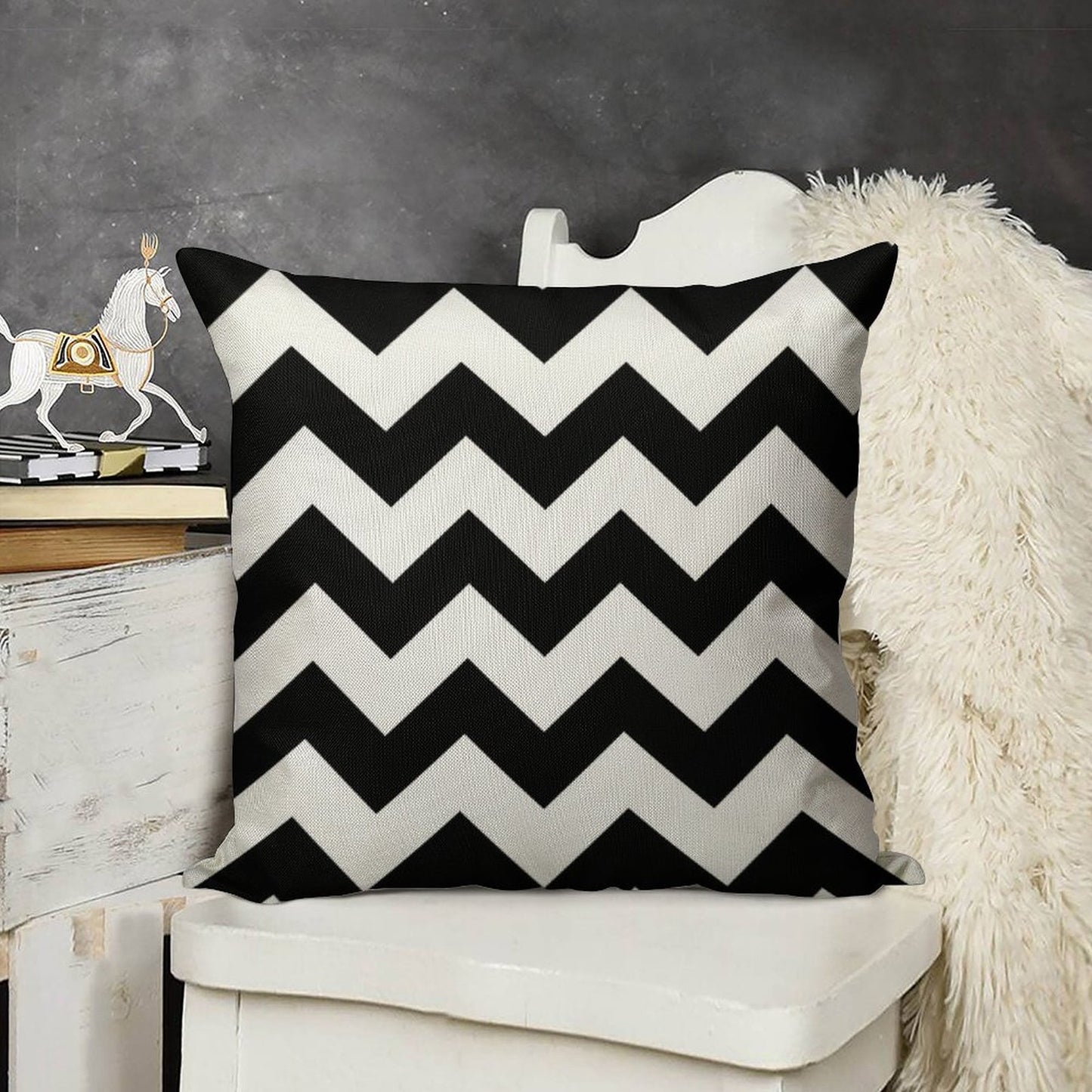Black And White Chevron Stripes Linen Throw Pillow Cover