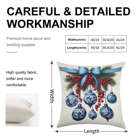 Chinoiserie Christmas Holiday. Blue And White Linen Throw Pillow Cover