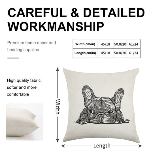 French Bulldog Puppy Linen Throw Pillow Cover