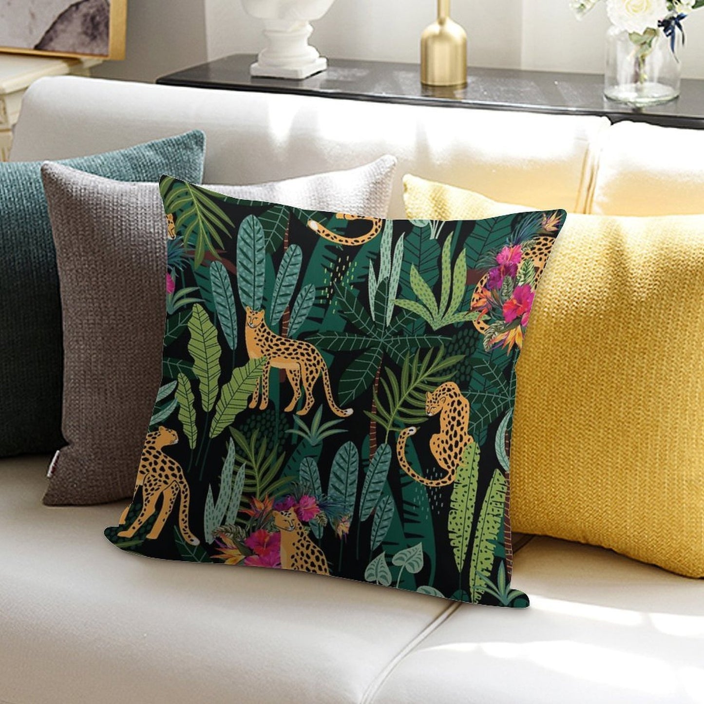 Tropical Cheetah Print Soft Hidden Zipper Throw Pillow