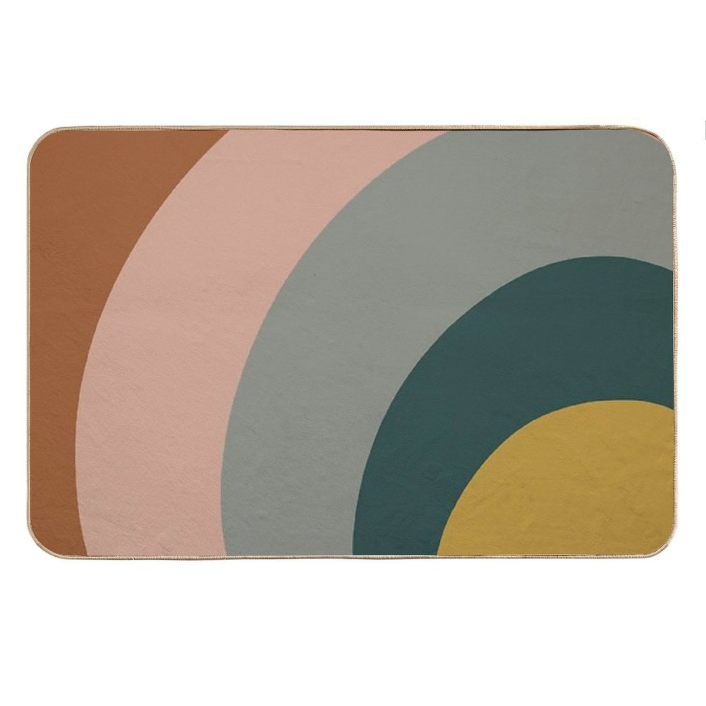 Sound Waves Minimalist Pattern in Mustard Yellow, Teal, Grey, Blush Pink, And Rust Bath Mat