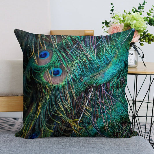 Peacock Feathers Linen Throw Pillow Cover