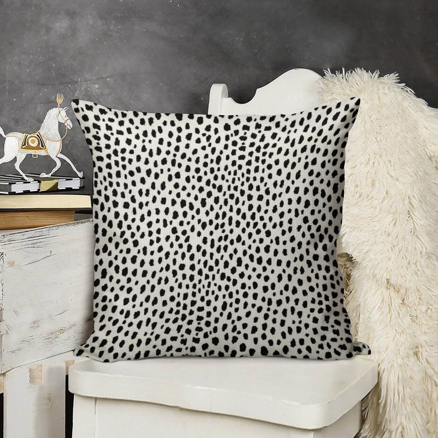 Dalmatian Spots (blackwhite) Linen Throw Pillow Cover