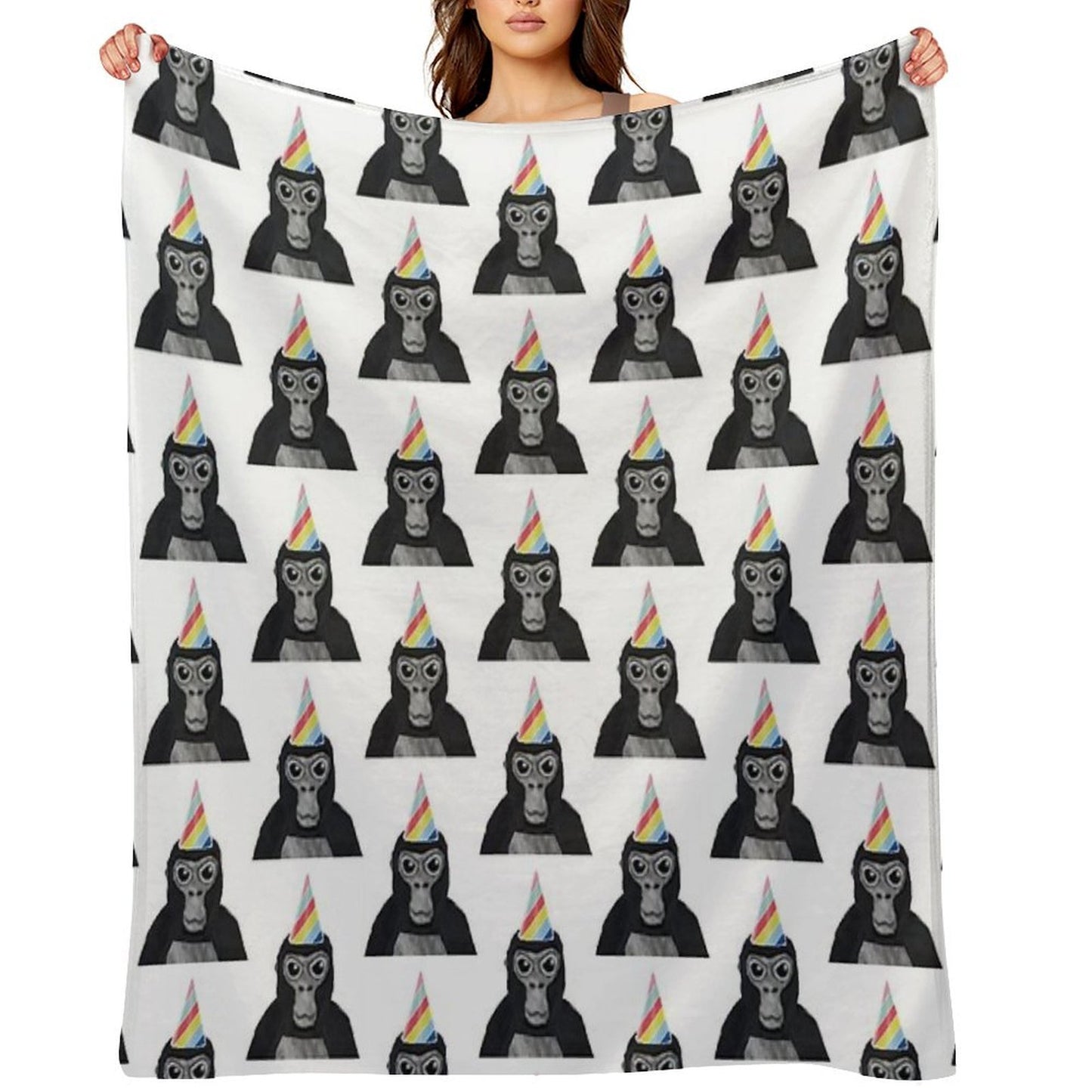Gorilla Tag Monkey with Birthday Hat Throw Blanket