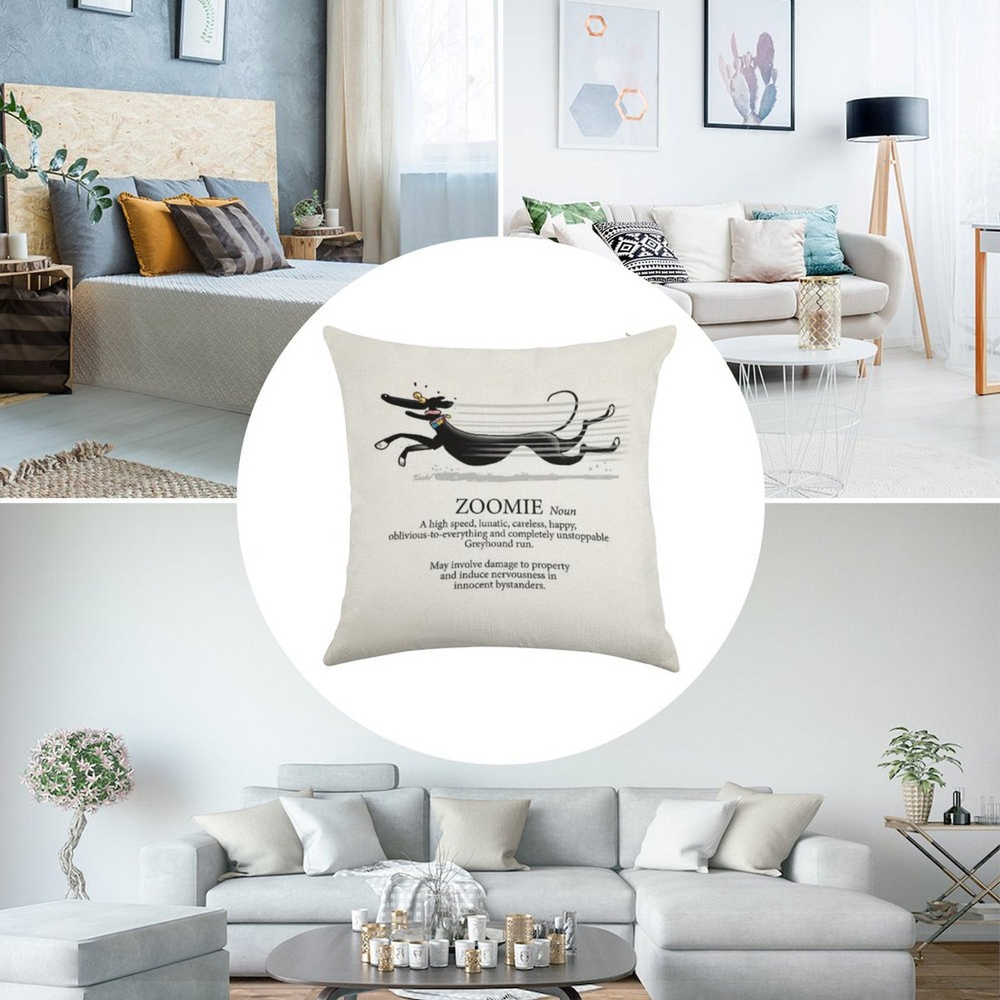 Greyhound Zoomie Linen Throw Pillow Cover